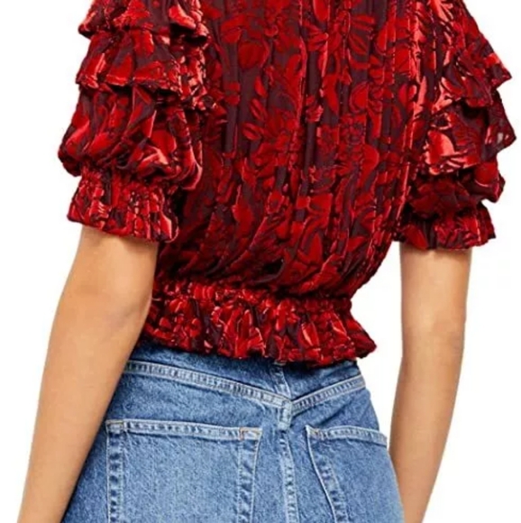 Free People Velvet Ruffle Top Size M - Picture 3 of 7